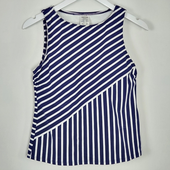 Land's End High-Neck Navy Blue White Stripe Tankini Swim Top Petite Size 8P - Picture 4 of 10